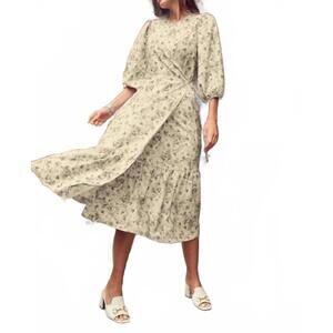 NEW PROFILE NYC floral wrap dress in cream